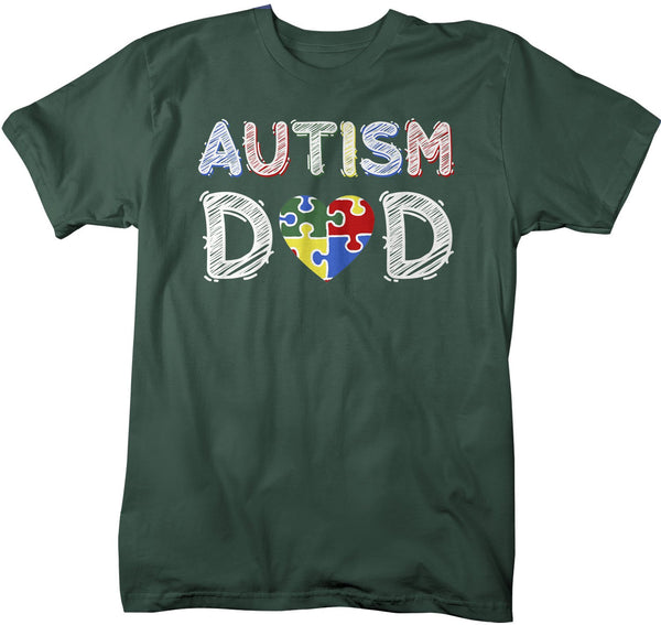 Men's Autism Dad Shirt Puzzle Heart Autism Shirts Awareness Tee Dads Father Heart Support Tee-Shirts By Sarah