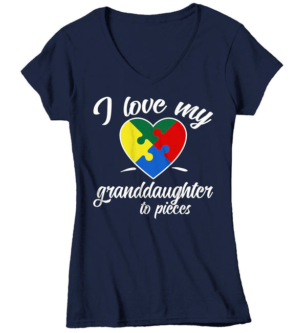 Women's Autism Grandma T-Shirt Puzzle Heart Autism Shirts Love My Granddaughter To Pieces Awareness TShirt-Shirts By Sarah