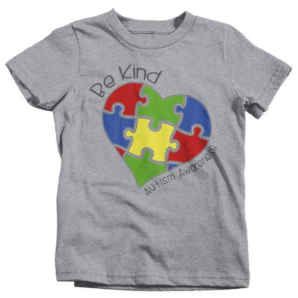 Kids Be Kind T-Shirt Autism Awareness Shirts Puzzle Heart Autistic Awareness TShirt Toddler-Shirts By Sarah