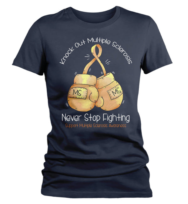 Women's MS T-shirt Knock Out Multiple Sclerosis Shirts Boxing Gloves TShirt Watercolor MS Shirts-Shirts By Sarah