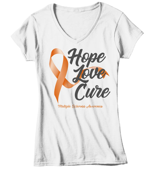 Women's MS T-shirt Hope Love Cure Multiple Sclerosis Shirts Orange Ribbon TShirt MS Shirts-Shirts By Sarah