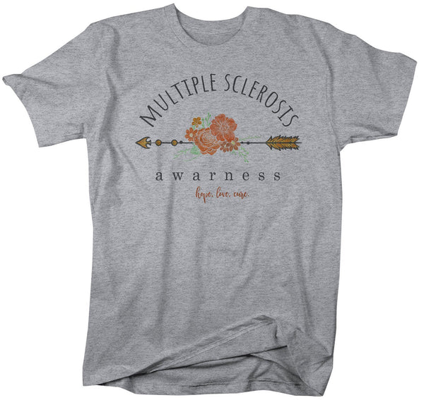 Men's Multiple Sclerosis Awareness T-shirt Hope Love Cure Multiple Sclerosis Shirts Orange Flowers TShirt MS Shirts Watercolors-Shirts By Sarah