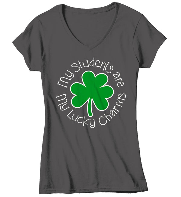 Women's Teacher T-Shirt St. Patrick's Day Shirts Students Are Lucky Charms Graphic Tee Tshirt Clover-Shirts By Sarah