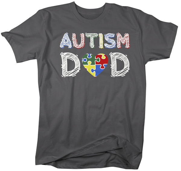 Men's Autism Dad Shirt Puzzle Heart Autism Shirts Awareness Tee Dads Father Heart Support Tee-Shirts By Sarah