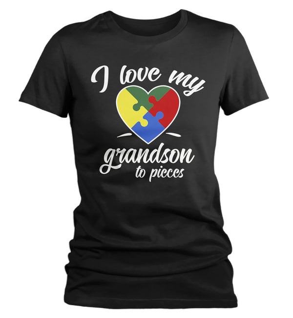 Women's Autism Grandma T-Shirt Puzzle Heart Autism Shirts Love My Grandson To Pieces Awareness TShirt-Shirts By Sarah