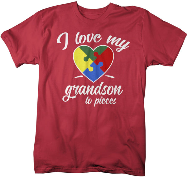 Men's Autism Grandpa T-Shirt Puzzle Heart Autism Shirts Love My Grandson To Pieces Awareness TShirt-Shirts By Sarah