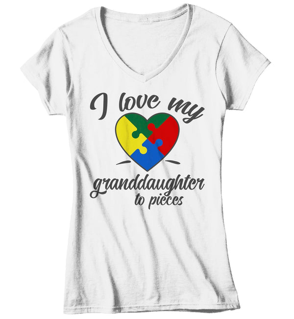 Women's Autism Grandma T-Shirt Puzzle Heart Autism Shirts Love My Granddaughter To Pieces Awareness TShirt-Shirts By Sarah