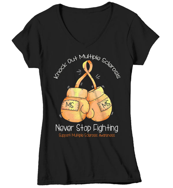 Women's MS T-shirt Knock Out Multiple Sclerosis Shirts Boxing Gloves TShirt Watercolor MS Shirts-Shirts By Sarah