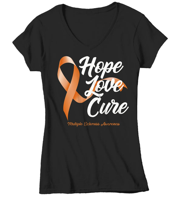Women's MS T-shirt Hope Love Cure Multiple Sclerosis Shirts Orange Ribbon TShirt MS Shirts-Shirts By Sarah
