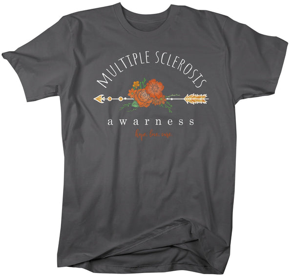 Men's Multiple Sclerosis Awareness T-shirt Hope Love Cure Multiple Sclerosis Shirts Orange Flowers TShirt MS Shirts Watercolors-Shirts By Sarah