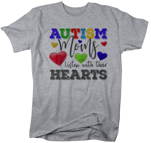 Men's Autism Mom Shirt Autism Shirts Moms Listen With Hearts Tee Non-Verbal Autism Heart Awareness Tee-Shirts By Sarah