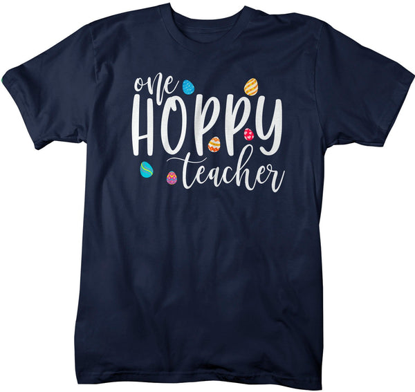 Men's Easter Teacher T-Shirt One Hoppy Teacher Shirt Teachers Shirts Cute Easter Eggs Tshirt-Shirts By Sarah