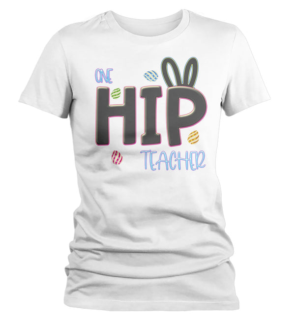 Women's Easter Teacher T-Shirt One Hip Teacher Shirt Teachers Shirts Cute Easter Bunny Tshirt-Shirts By Sarah