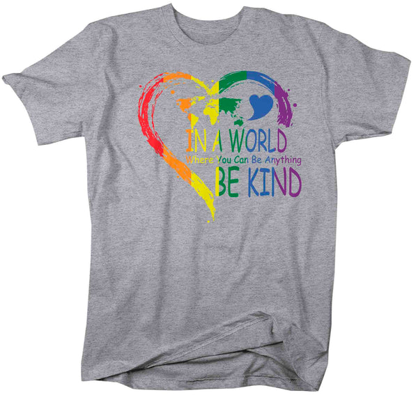 Men's Be Kind Shirt In A World Where You Can Be Anything LGBT T Shirt Tee Rainbow Gift LGBTQ TShirt Gay Pride Shirt Man Unisex-Shirts By Sarah