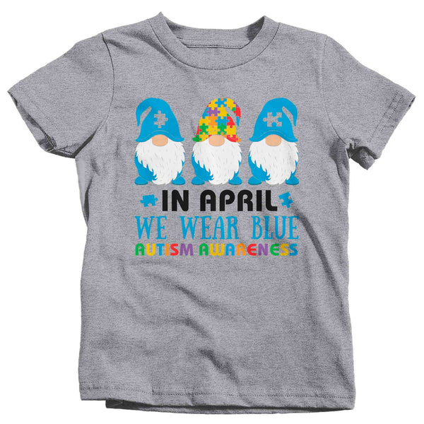 Kids Autism T Shirt In April We Wear Blue Shirt Cute Gnome Tee Autism Awareness Puzzle Shirt Boy's Girl's Youth Unisex TShirt-Shirts By Sarah