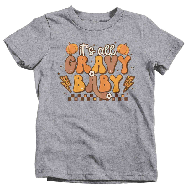 Kids Funny Thanksgiving T-Shirt Retro Shirt It's All Gravy Baby Tee Vintage Turkey Day Festive Holiday Funny Graphic Tshirt Unisex Youth-Shirts By Sarah