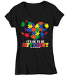 Women's V-Neck Autism TShirt It's Ok To Be Different T Shirt Heart Puzzle Neurodiversity Awareness Autistic Puzzle Gift Shirt Ladies Woman TShirt