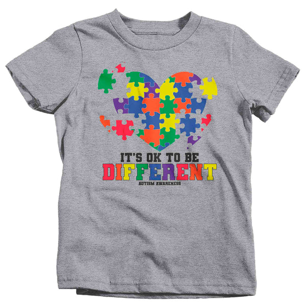 Kids Autism TShirt It's Ok To Be Different T Shirt Heart Puzzle Neurodiversity Awareness Autistic Puzzle Gift Shirt Boy's Girl's TShirt-Shirts By Sarah