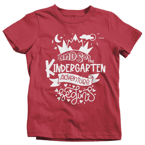 Kids Cute Kindergarten T Shirt Typography Adventure Begins Shirt Boy's Girl's Grade K Back To School TShirt-Shirts By Sarah