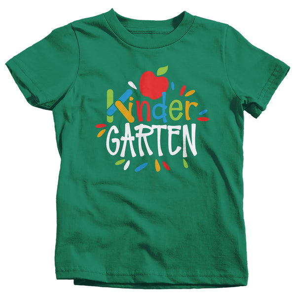 Kids Cute Kindergarten T Shirt Cute First Shirt Boy's Girl's K Kindergarten Back To School Apple TShirt-Shirts By Sarah