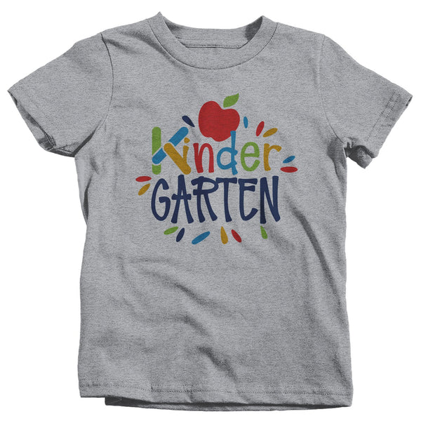 Kids Cute Kindergarten T Shirt Cute First Shirt Boy's Girl's K Kindergarten Back To School Apple TShirt-Shirts By Sarah