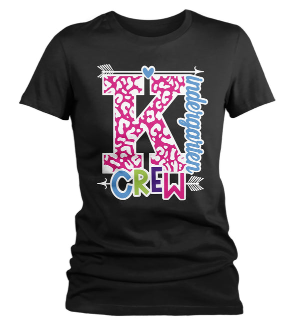 Women's Kindergarten Teacher T Shirt Kindergarten Crew T Shirt Cute Leopard Print Shirt K Teacher Gift Shirts-Shirts By Sarah