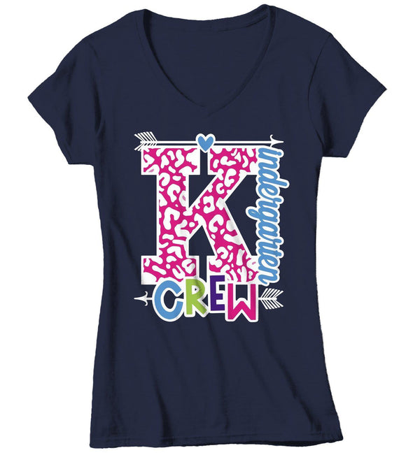 Women's Kindergarten Teacher T Shirt Kindergarten Crew T Shirt Cute Leopard Print Shirt K Teacher Gift Shirts-Shirts By Sarah