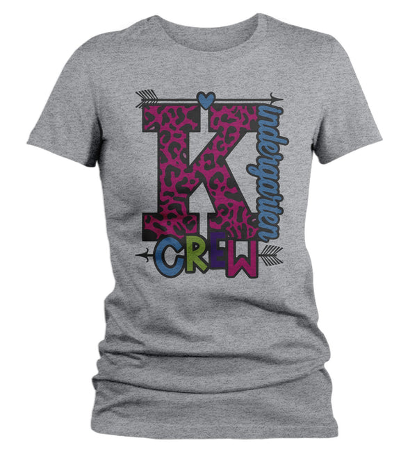 Women's Kindergarten Teacher T Shirt Kindergarten Crew T Shirt Cute Leopard Print Shirt K Teacher Gift Shirts-Shirts By Sarah