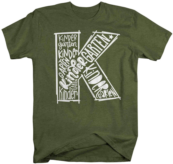 Men's Kindergarten Teacher Shirt Kindergarten Typography T Shirt Cute Back To School Shirt Grade K Teacher Gift Teaching Unisex TShirts-Shirts By Sarah