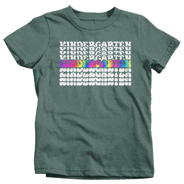 Kids Cute School T Shirt Kindergarten Shirts Stacked Font Graphic Tee Tie Dye Pattern Back To School Tshirt Unisex Boys Girls-Shirts By Sarah