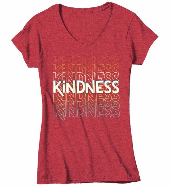 Women's V-Neck Kindness T Shirt Be Kind Shirts Vintage Kind Shirt Retro Shirts Inspirational Shirts Teacher Shirt-Shirts By Sarah