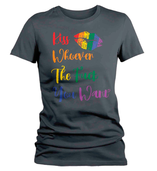 Women's Kiss Whoever The F*ck You Want Shirt Support Gay Pride Mature T Shirt Rainbow Tee Gift LGBTQ TShirt Gay Pride Ladies Woman-Shirts By Sarah