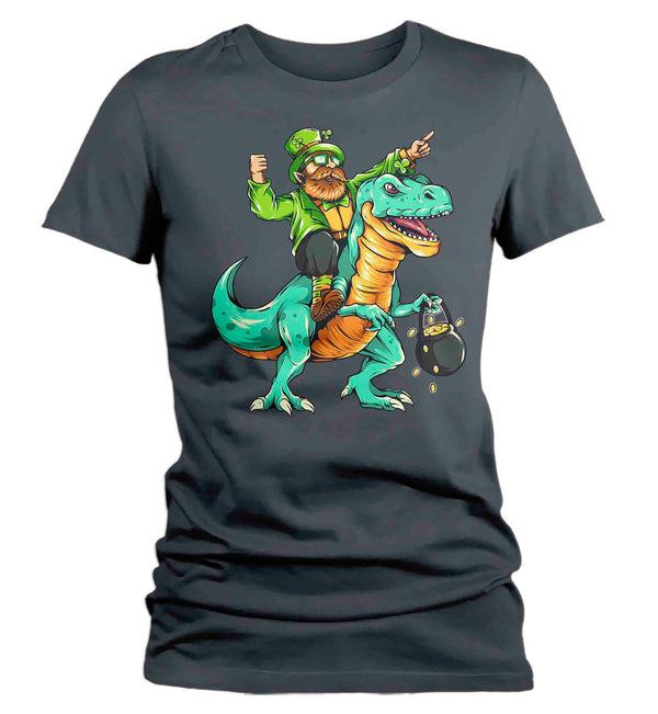 Women's Funny St. Patrick's Day Shirt T Rex Leprechaun T Shirt Tyrannosaurus Dinosaur Gift Saint Patricks Irish Green Ladies Woman Tee-Shirts By Sarah