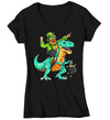 Women's V-Neck Funny St. Patrick's Day Shirt T Rex Leprechaun T Shirt Tyrannosaurus Dinosaur Gift Saint Patricks Irish Green Ladies Woman Tee