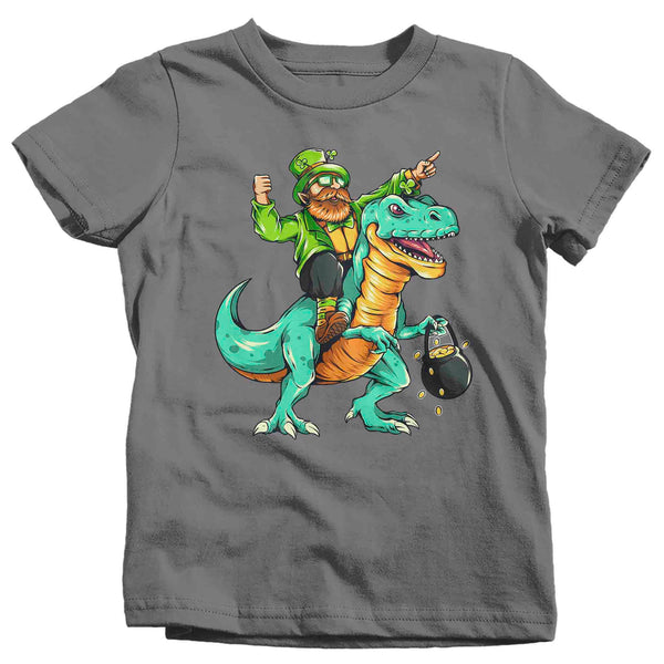 Kids Funny St. Patrick's Day Shirt T Rex Leprechaun T Shirt Tyrannosaurus Dinosaur Gift Saint Patricks Irish Green Boy's Girl's Tee-Shirts By Sarah