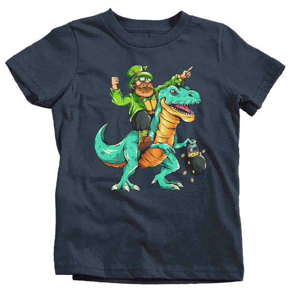 Kids Funny St. Patrick's Day Shirt T Rex Leprechaun T Shirt Tyrannosaurus Dinosaur Gift Saint Patricks Irish Green Boy's Girl's Tee-Shirts By Sarah