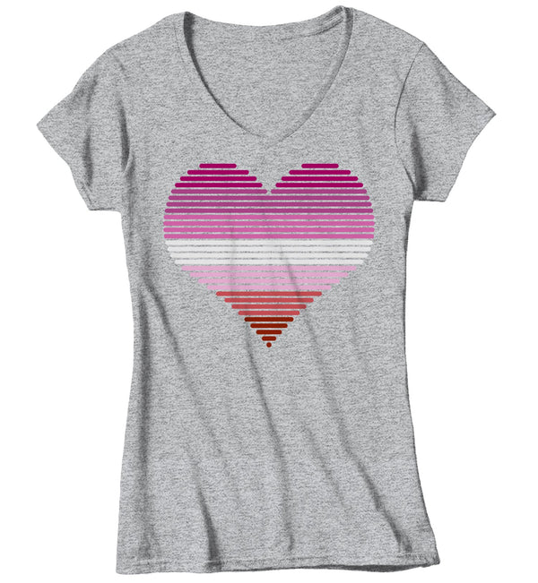 Women's V-Neck LGBT T Shirt Lesbian Pride Shirts Heart Lesbian T Shirt Heart Shirts Lesbian Pride T Shirts-Shirts By Sarah