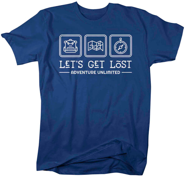 Men's Adventure Shirt Lets Get Lost T Shirt Camping Tee Camper Camp Nature Outdoors Graphic Explore TShirt Unisex Soft Tee-Shirts By Sarah