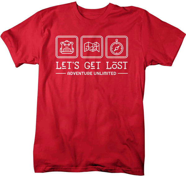 Men's Adventure Shirt Lets Get Lost T Shirt Camping Tee Camper Camp Nature Outdoors Graphic Explore TShirt Unisex Soft Tee-Shirts By Sarah