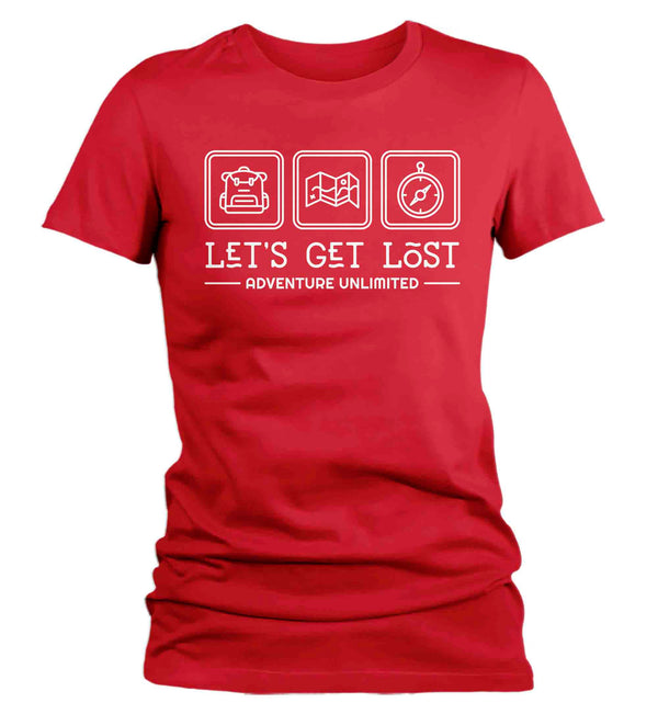 Women's Adventure Shirt Lets Get Lost T Shirt Camping Tee Camper Camp Nature Outdoors Graphic Explore TShirt Ladies Soft Tee-Shirts By Sarah