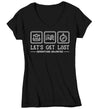 Women's V-Neck Adventure Shirt Lets Get Lost T Shirt Camping Tee Camper Camp Nature Outdoors Graphic Explore TShirt Ladies Soft Tee