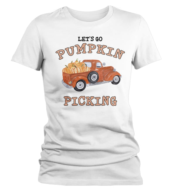 Women's Pumpkin Picking T Shirt Fall Shirts Let's Go Pumpkin Picking Shirts Vintage Truck Shirt Pumpkin Shirts Fall Shirts-Shirts By Sarah