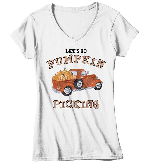 Women's Pumpkin Picking T Shirt Fall Shirts Let's Go Pumpkin Picking Shirts Vintage Truck Shirt Pumpkin Shirts Fall Shirts-Shirts By Sarah