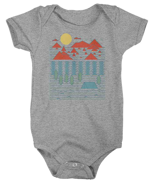 Baby Tent Camping Shirt Line Art Snap Suite Camper One Piece Go Camp Shirt Forest Hipster Shirt Outdoors Gift Idea Creeper-Shirts By Sarah