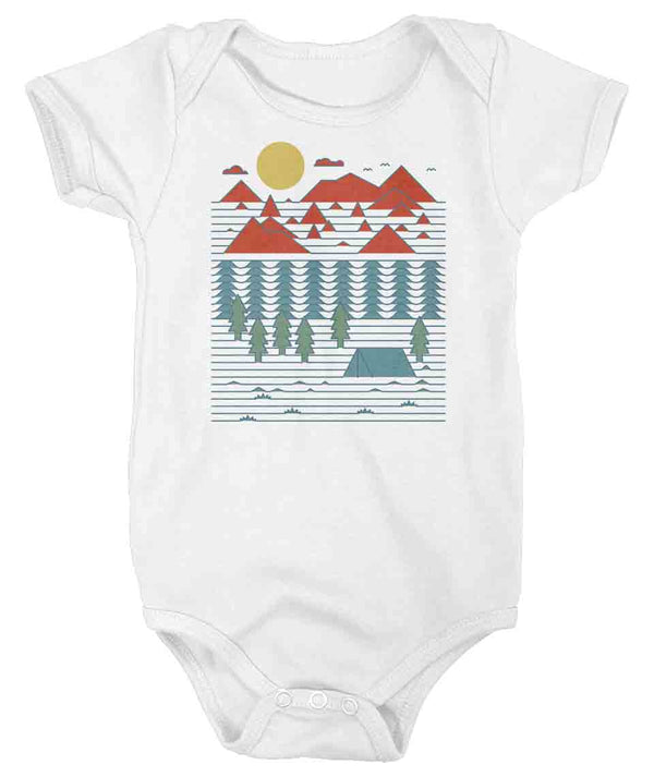 Baby Tent Camping Shirt Line Art Snap Suite Camper One Piece Go Camp Shirt Forest Hipster Shirt Outdoors Gift Idea Creeper-Shirts By Sarah