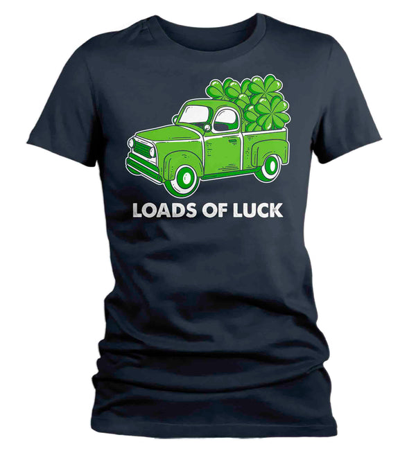Women's Funny St. Patrick's Day Shirt Loads Of Luck T Shirt Pickup Truck Clover Lucky 4 Leaf Gift Saint Patricks Irish Green Ladies Tee-Shirts By Sarah