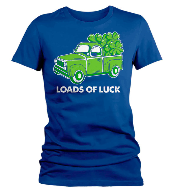 Women's Funny St. Patrick's Day Shirt Loads Of Luck T Shirt Pickup Truck Clover Lucky 4 Leaf Gift Saint Patricks Irish Green Ladies Tee-Shirts By Sarah