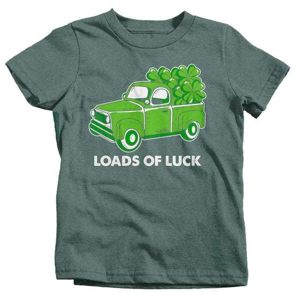 Kids Funny St. Patrick's Day Shirt Loads Of Luck T Shirt Pickup Truck Clover Lucky 4 Leaf Gift Saint Patricks Irish Green Boy's Girl's Tee-Shirts By Sarah