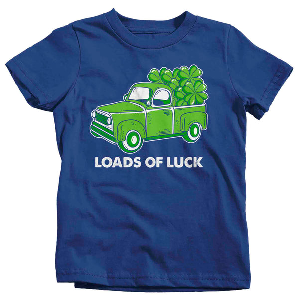 Kids Funny St. Patrick's Day Shirt Loads Of Luck T Shirt Pickup Truck Clover Lucky 4 Leaf Gift Saint Patricks Irish Green Boy's Girl's Tee-Shirts By Sarah