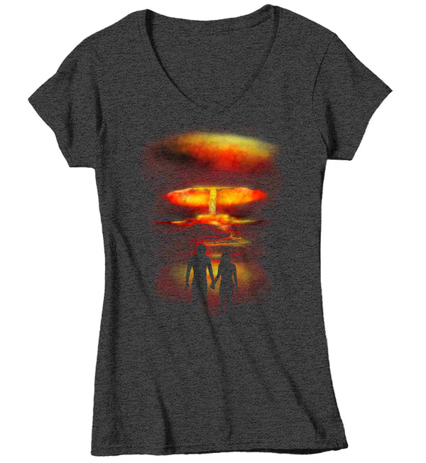 Women's V-Neck Nuclear Fallout Shirt Bomb T Shirt Gamer Tee Love War Matching Couples Shirts Match Hipster Gift Ladies Soft Graphic Tee-Shirts By Sarah
